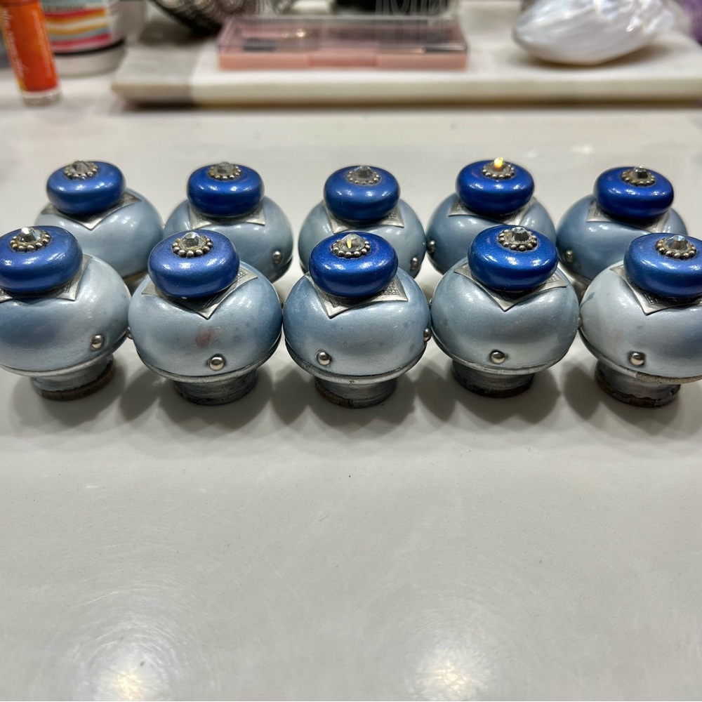 Blue Cabinet Drawer Pulls / Knobs with Jewel in Center